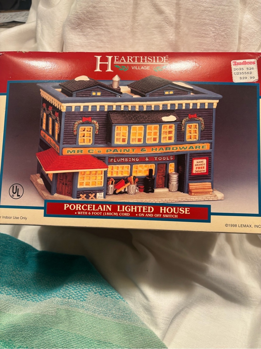 Vintage NIB Hearthside Village Porcelain Lighted House - Blue Hardware Store